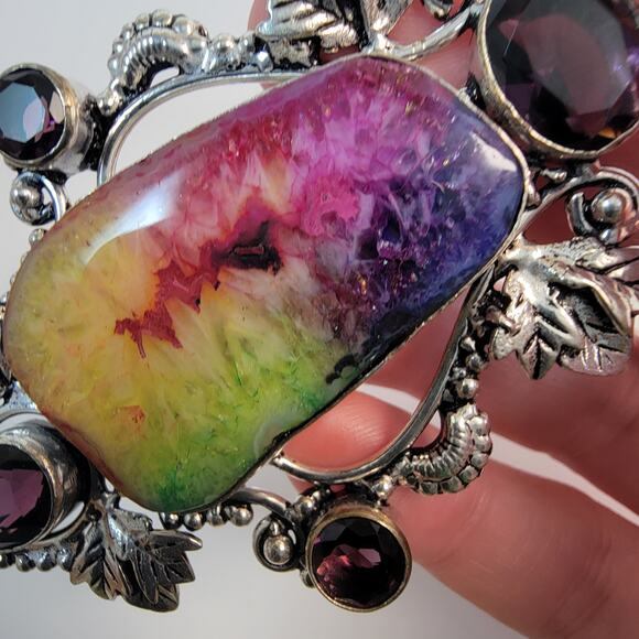 Necklace Pendants Handmade Jewelry Watermelon Tourmaline Amethyst Silver Pendant - Picture 5 of 10